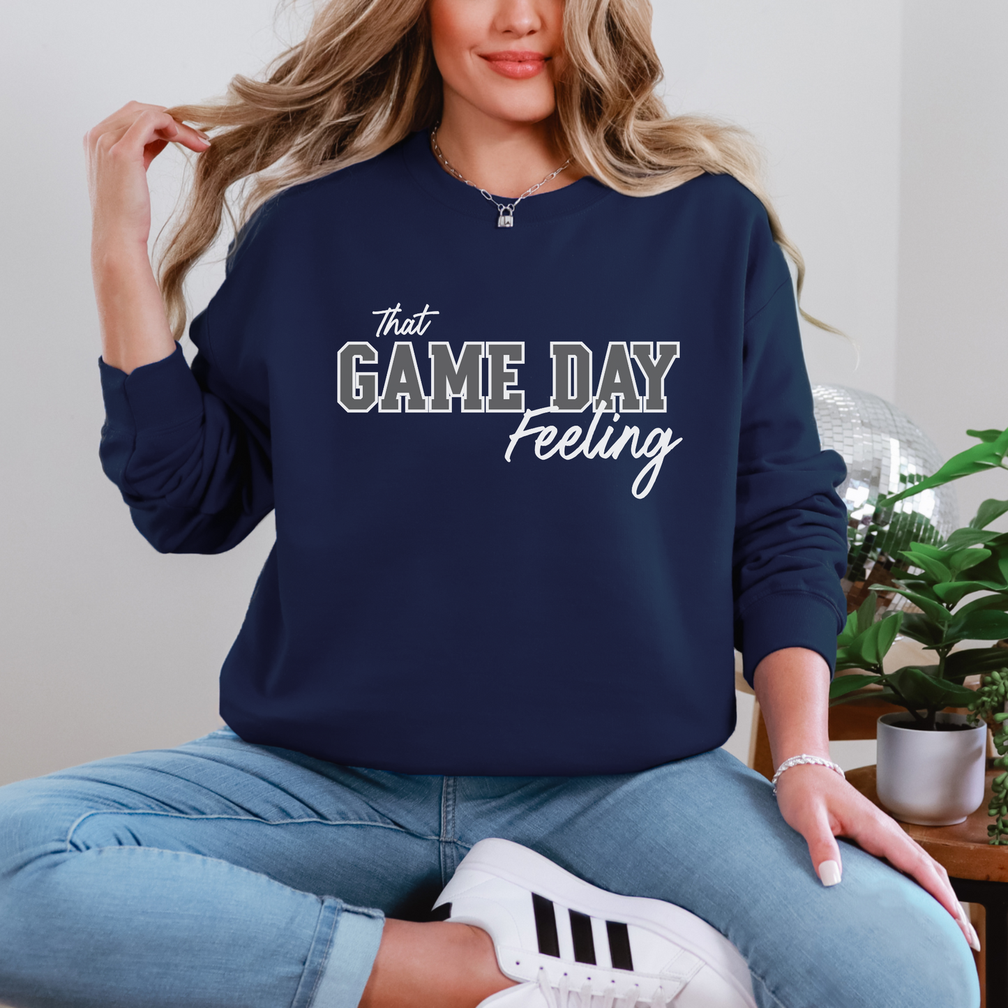 Game Day Feeling Sweatshirt - GREY/WHITE