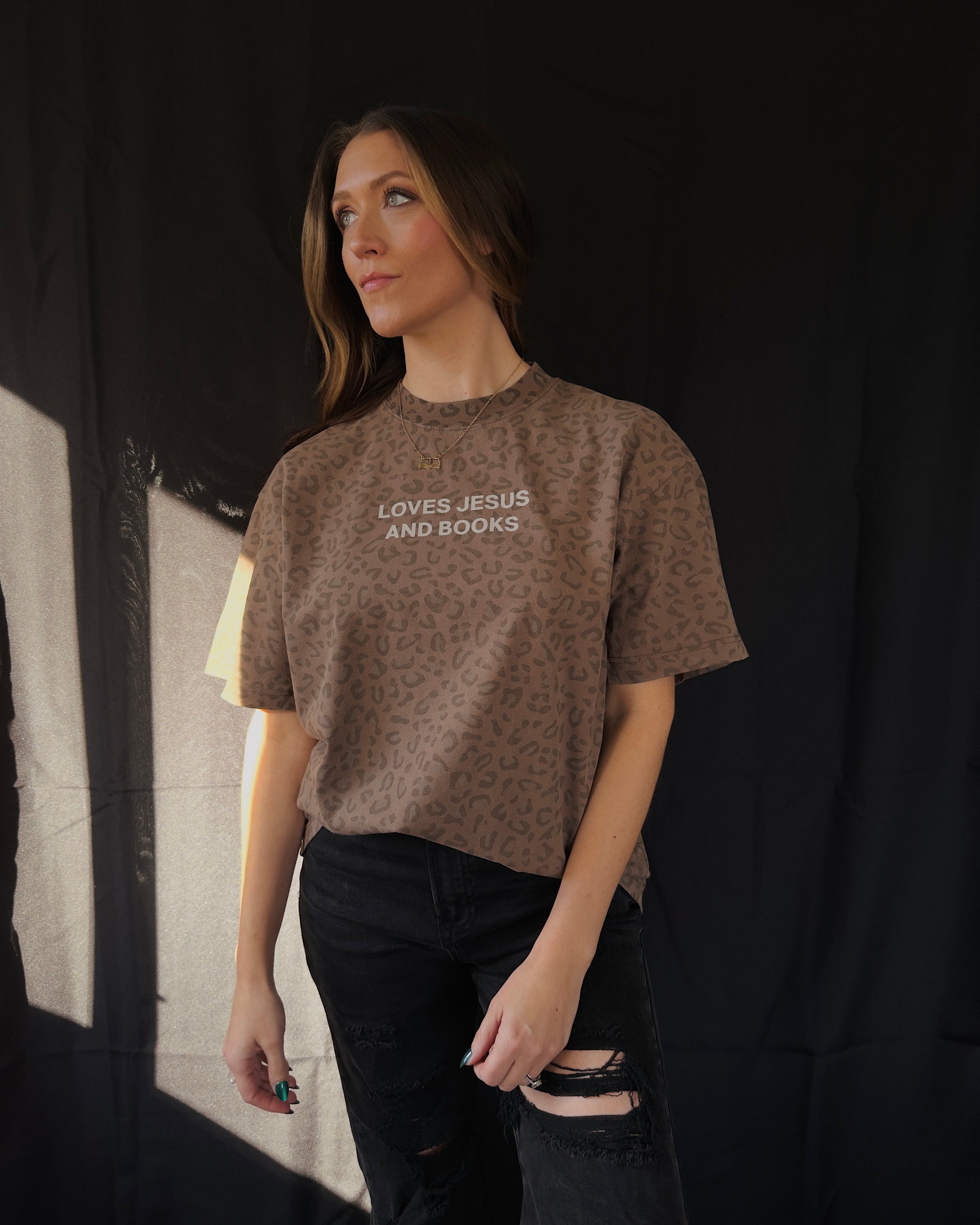 Loves Jesus And Books Leopard Tee