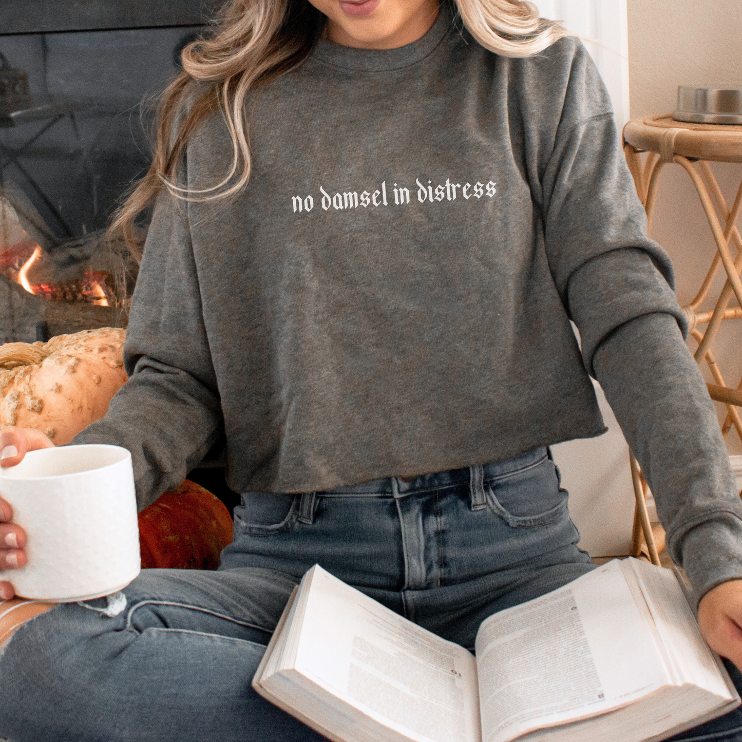 No Damsel in Distress Cropped Sweatshirt