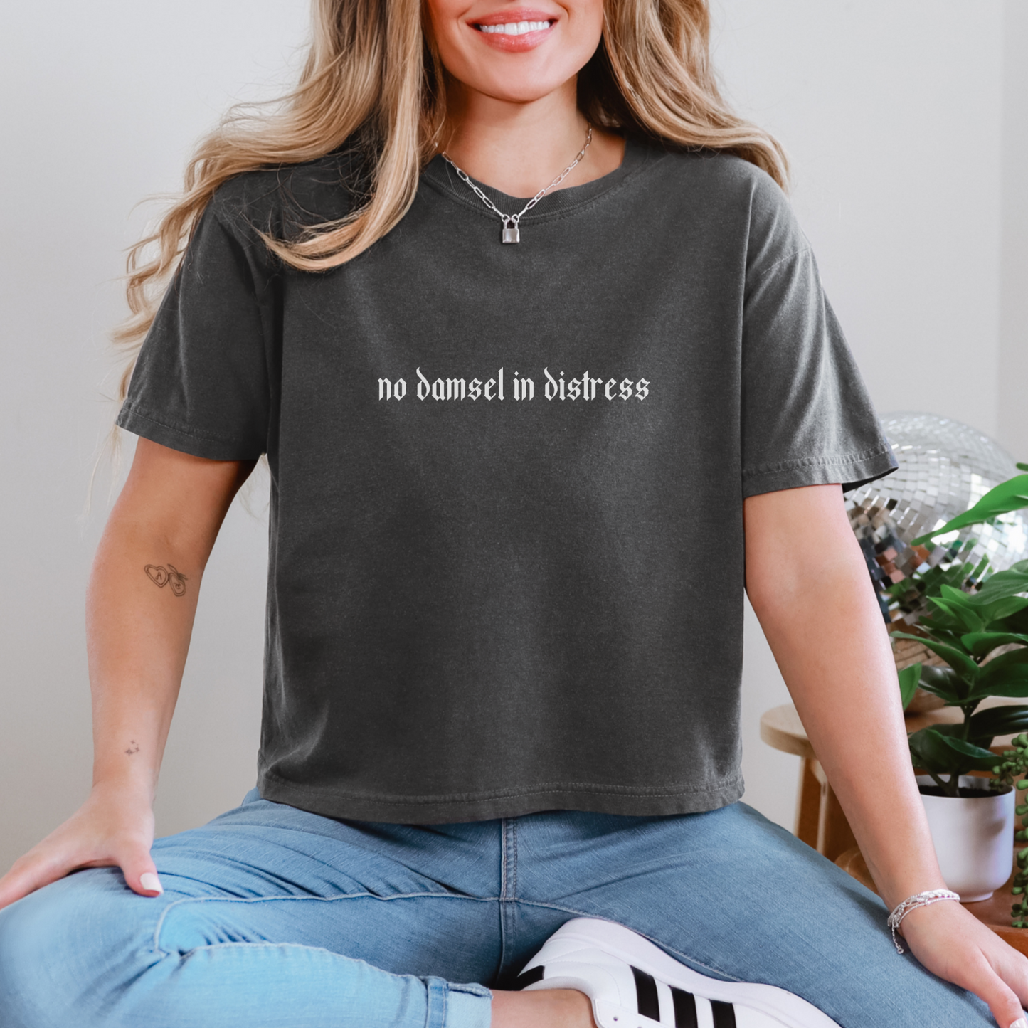 No Damsel in Distress Cropped Tee