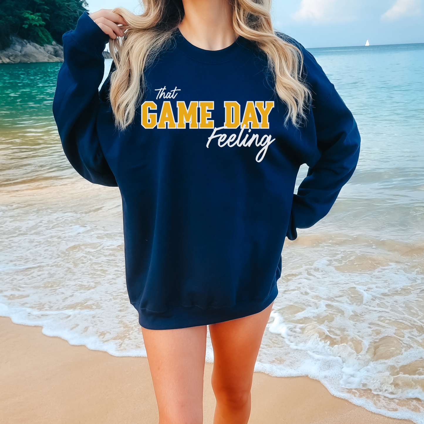 Game Day Feeling Sweatshirt - GOLD/WHITE