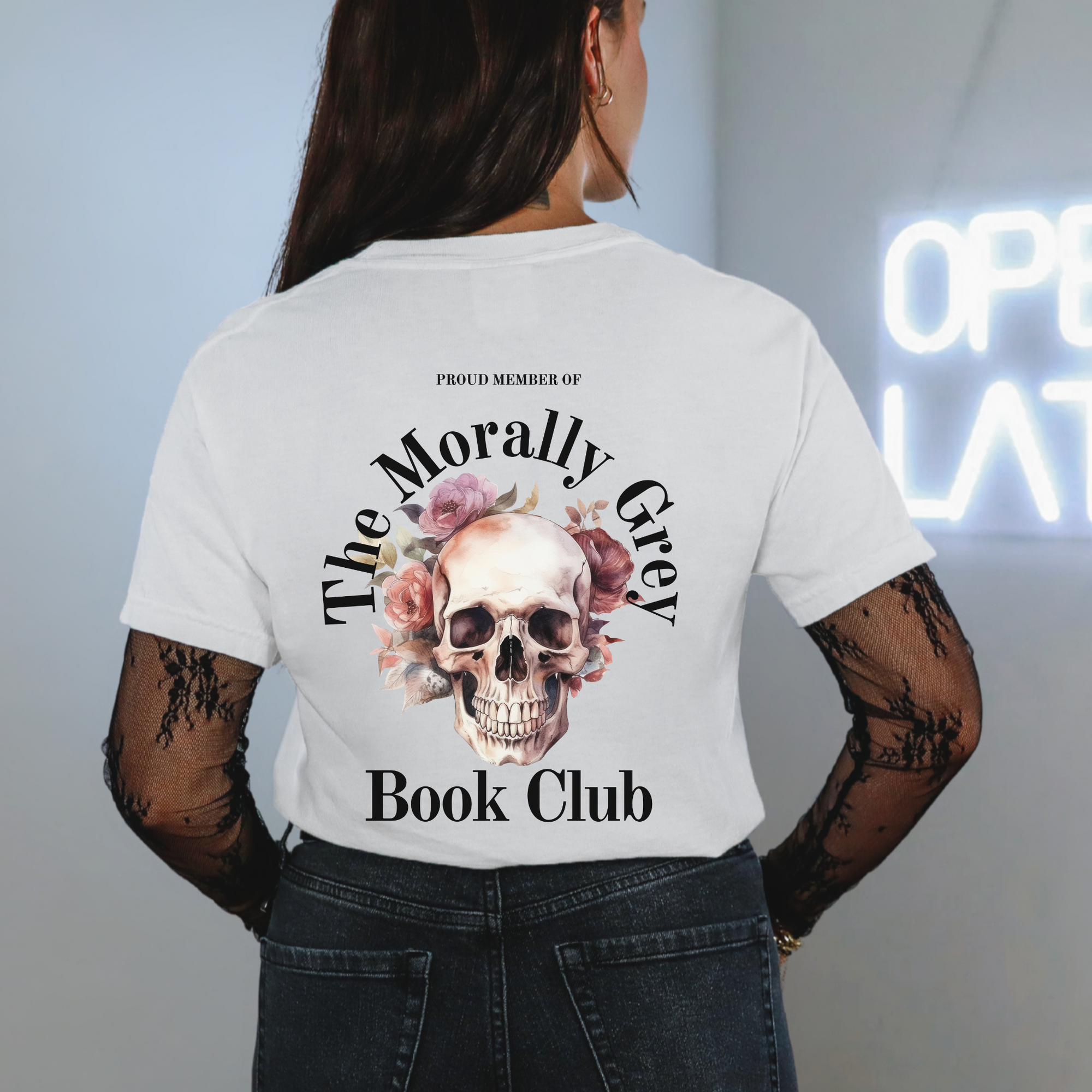 Morally Grey Book Club Tee - WHITE/BLOSSOM