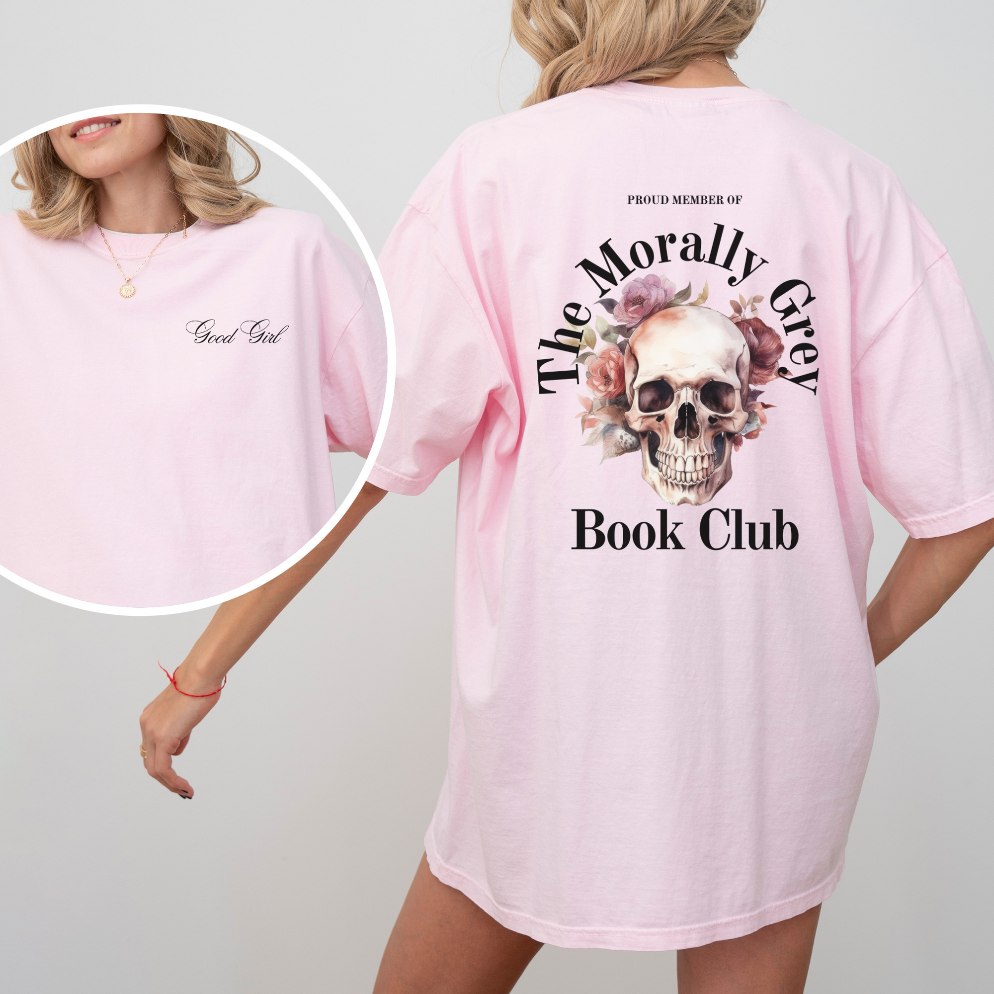 Morally Grey Book Club Tee - WHITE/BLOSSOM