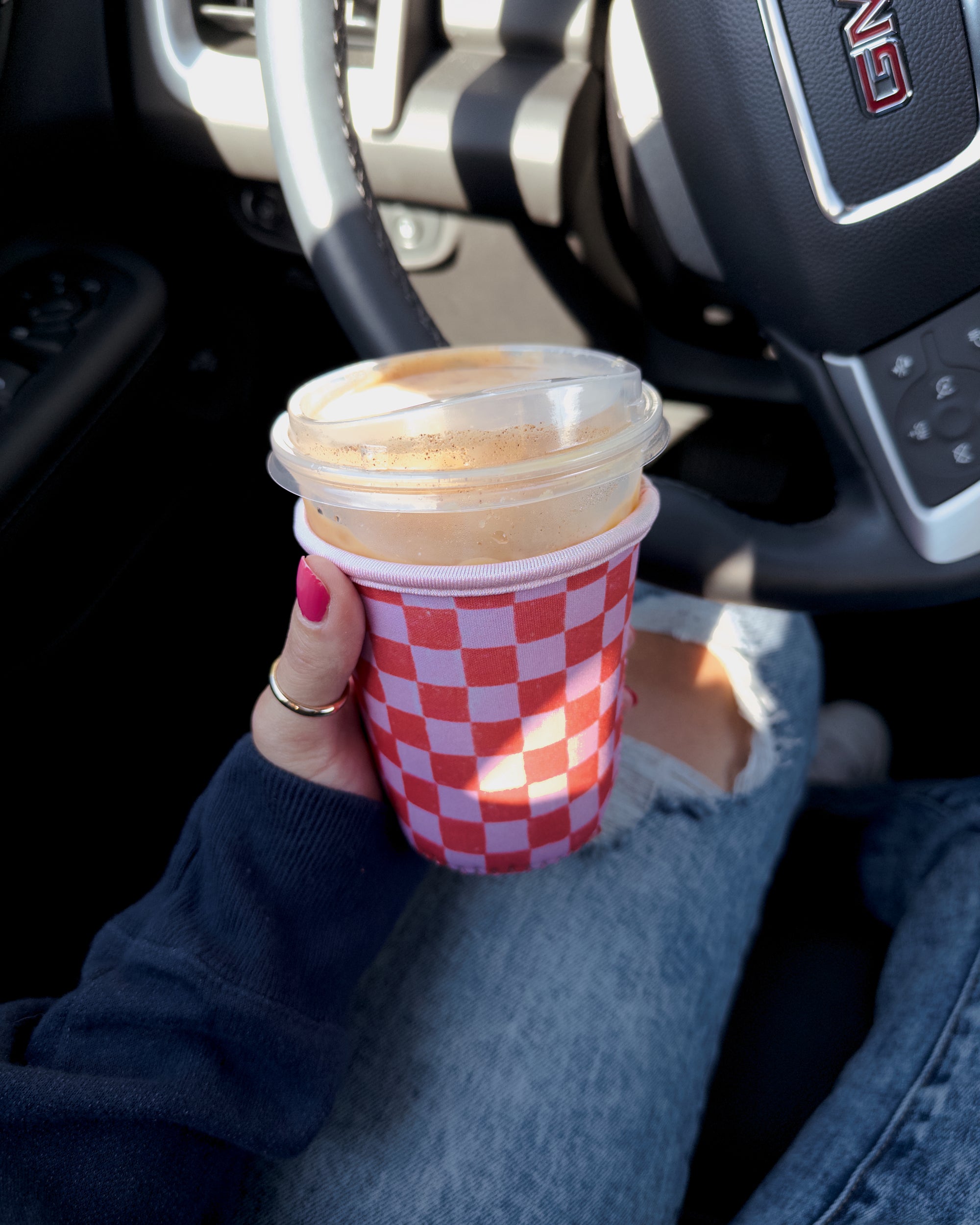 Pink/Orange Gingham Drink Sleeve