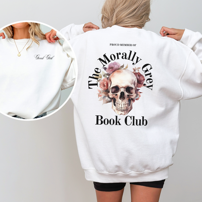 Morally Grey Book Club Sweatshirt - WHITE/BLOSSOM/GREEN/ASH