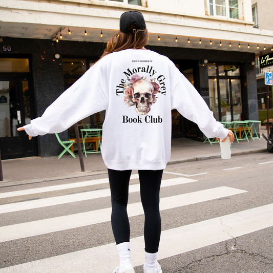 Morally Grey Book Club Sweatshirt - WHITE/BLOSSOM/GREEN/ASH