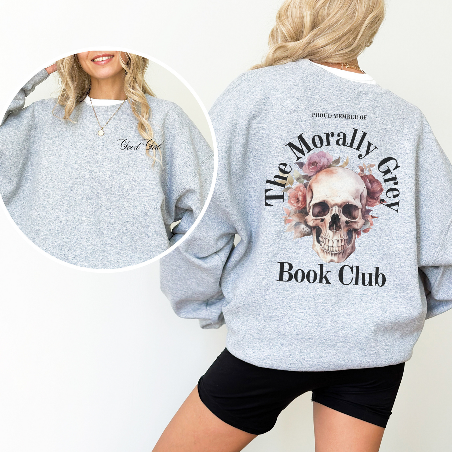 Morally Grey Book Club Sweatshirt - WHITE/BLOSSOM/GREEN/ASH