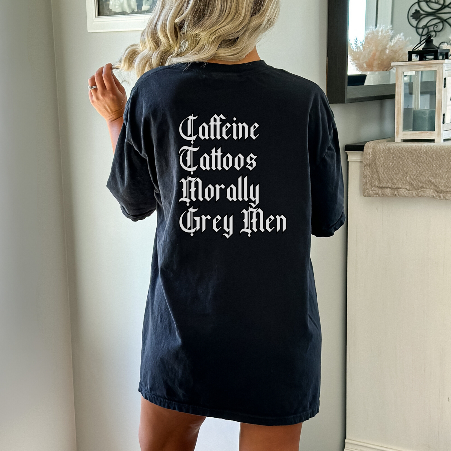 Caffeine Tattoos Morally Grey Men Tee