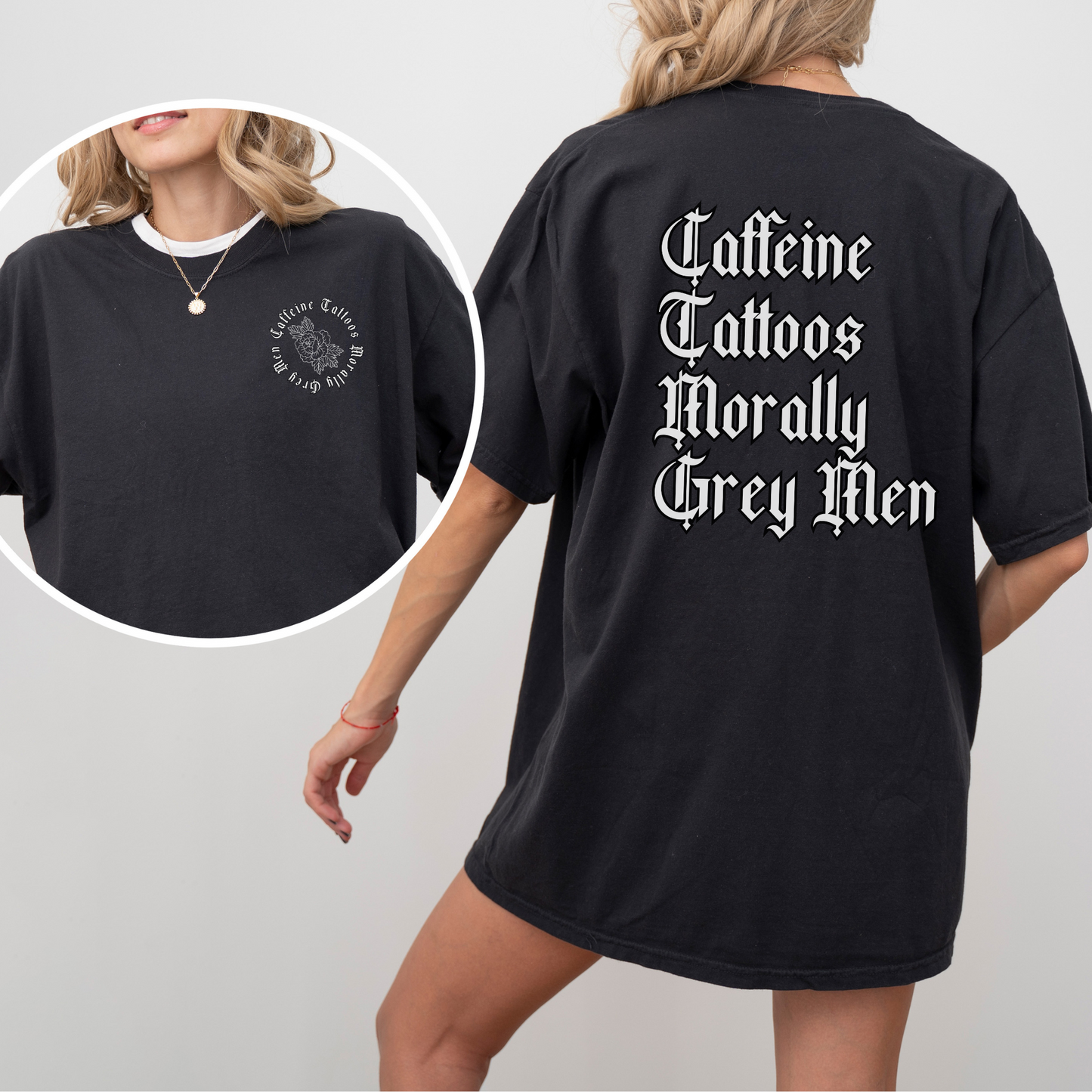 Caffeine Tattoos Morally Grey Men Tee