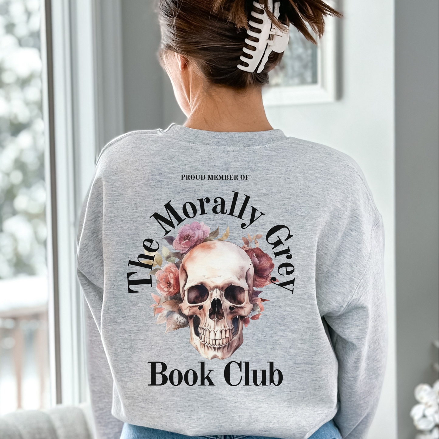 Morally Grey Book Club Sweatshirt - WHITE/BLOSSOM/GREEN/ASH