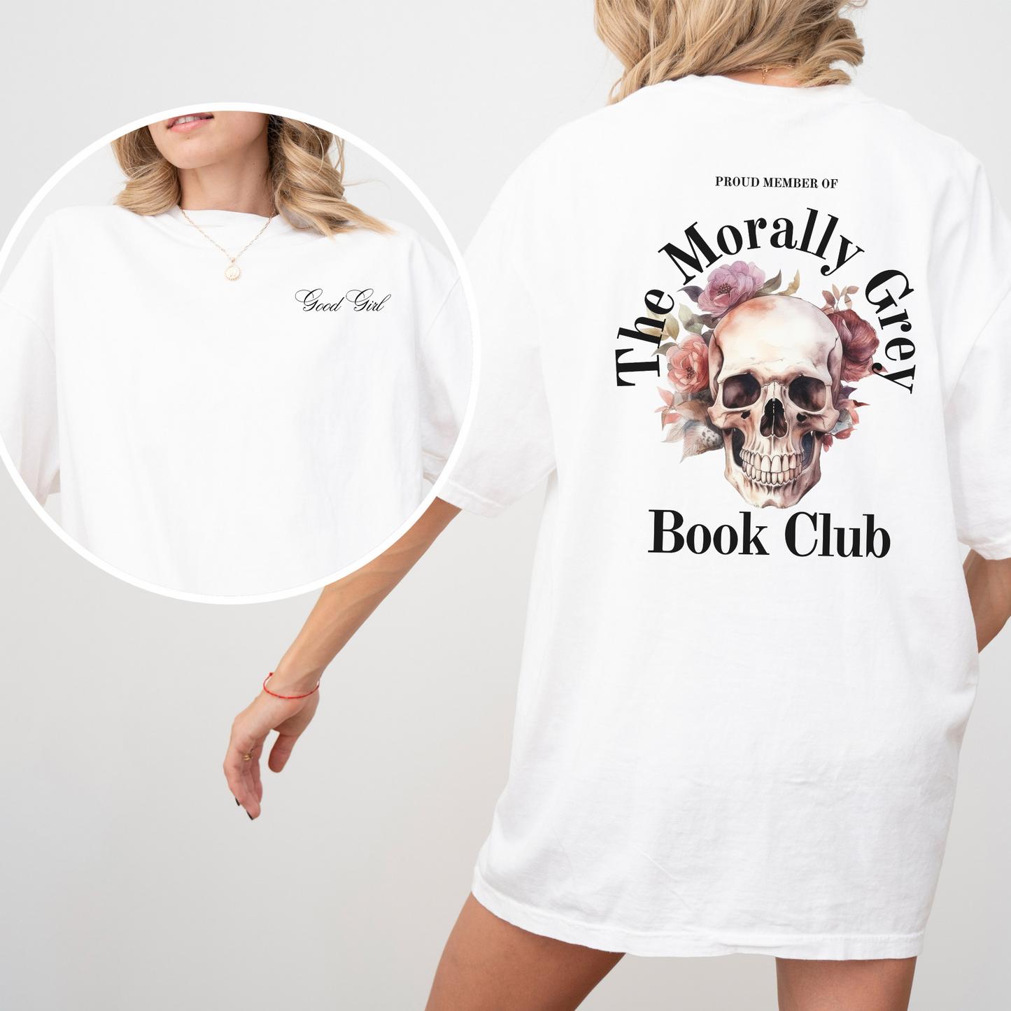 Morally Grey Book Club Tee - WHITE/BLOSSOM