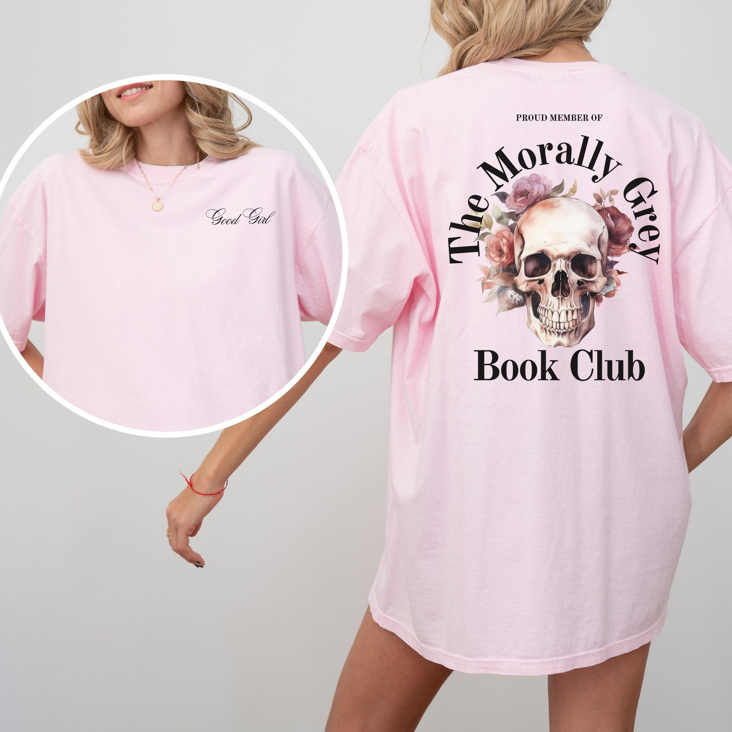 Morally Grey Book Club Tee - WHITE/BLOSSOM