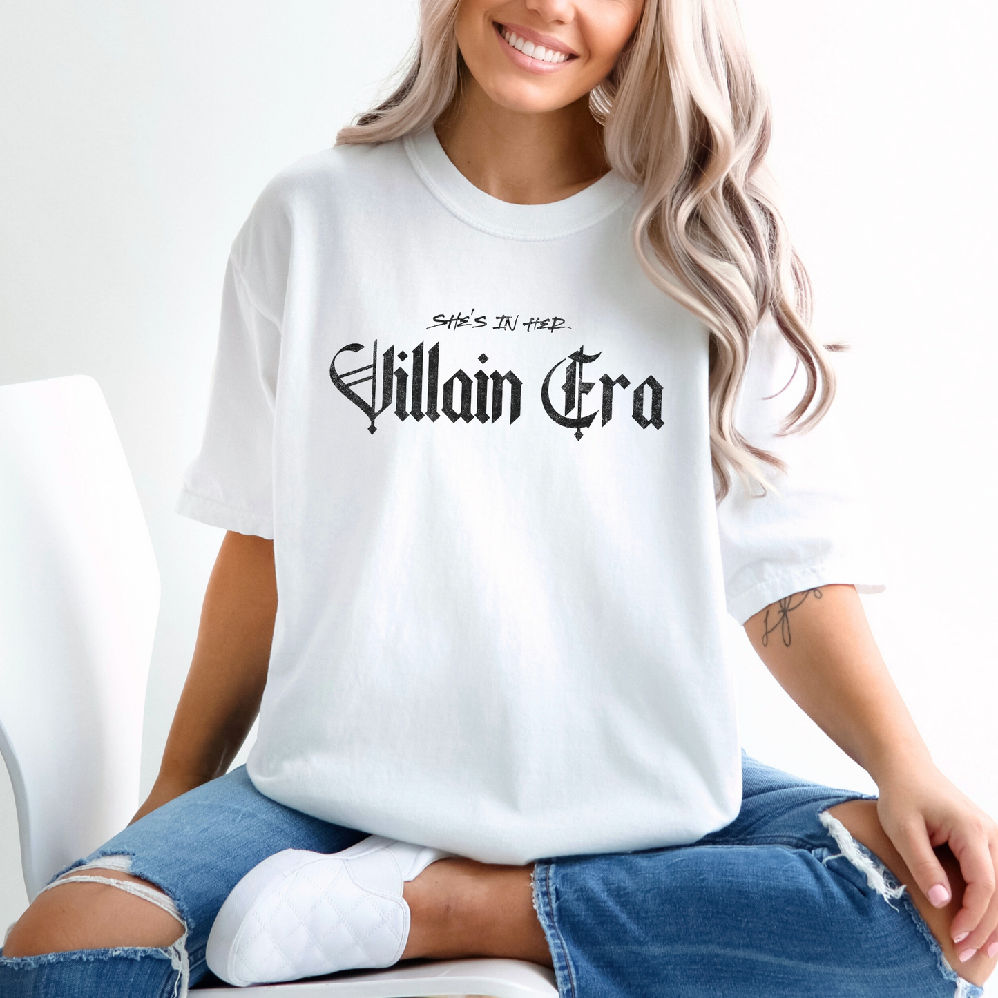 She's In Her Villain Era Tee - WHITE/HELICONIA