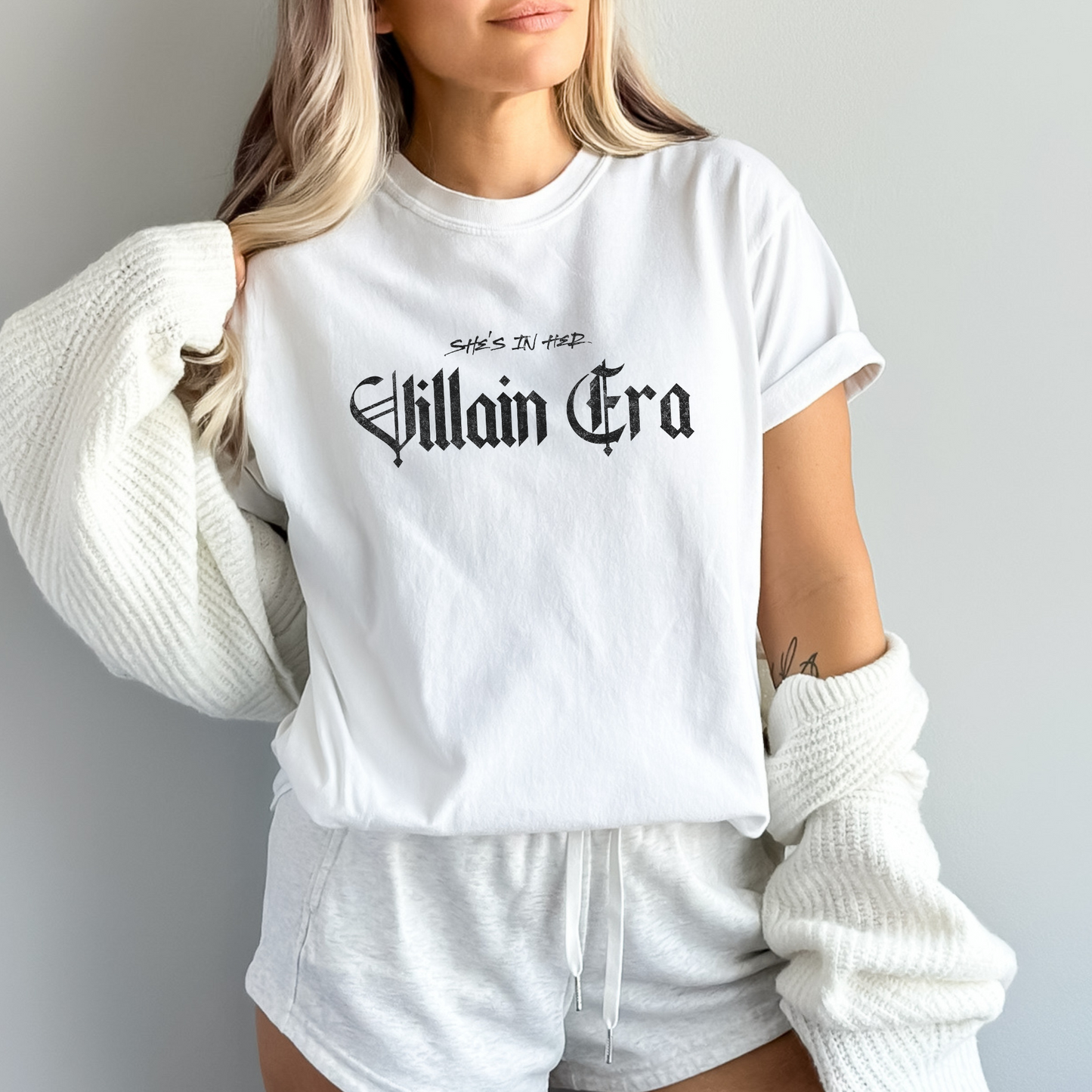 She's In Her Villain Era Tee - WHITE/HELICONIA