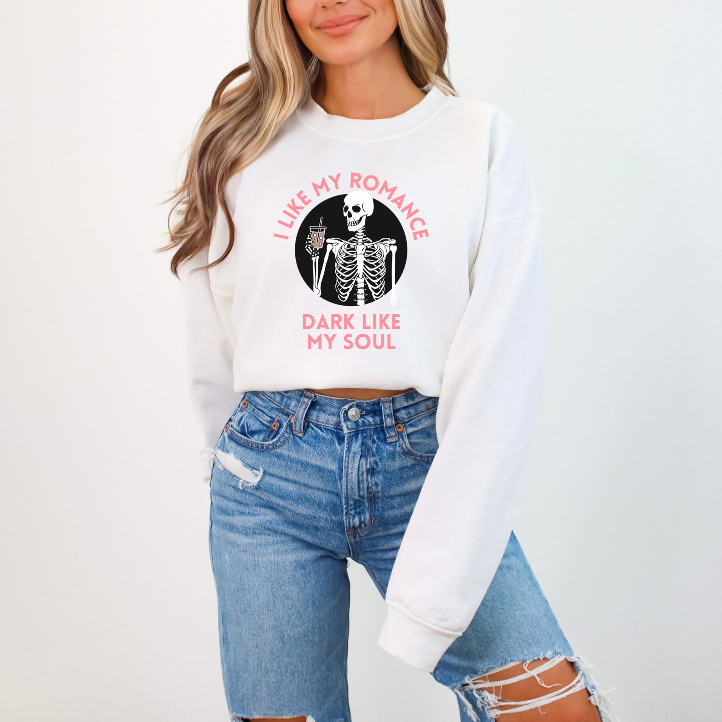 I Like My Coffee & Romance Dark Sweatshirt - WHITE/ASH