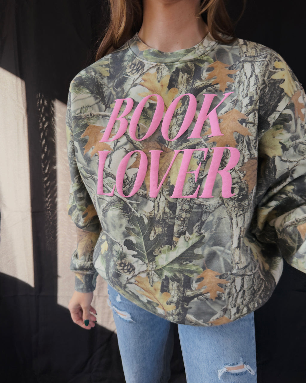 Book Lover Vintage Camo Crewneck