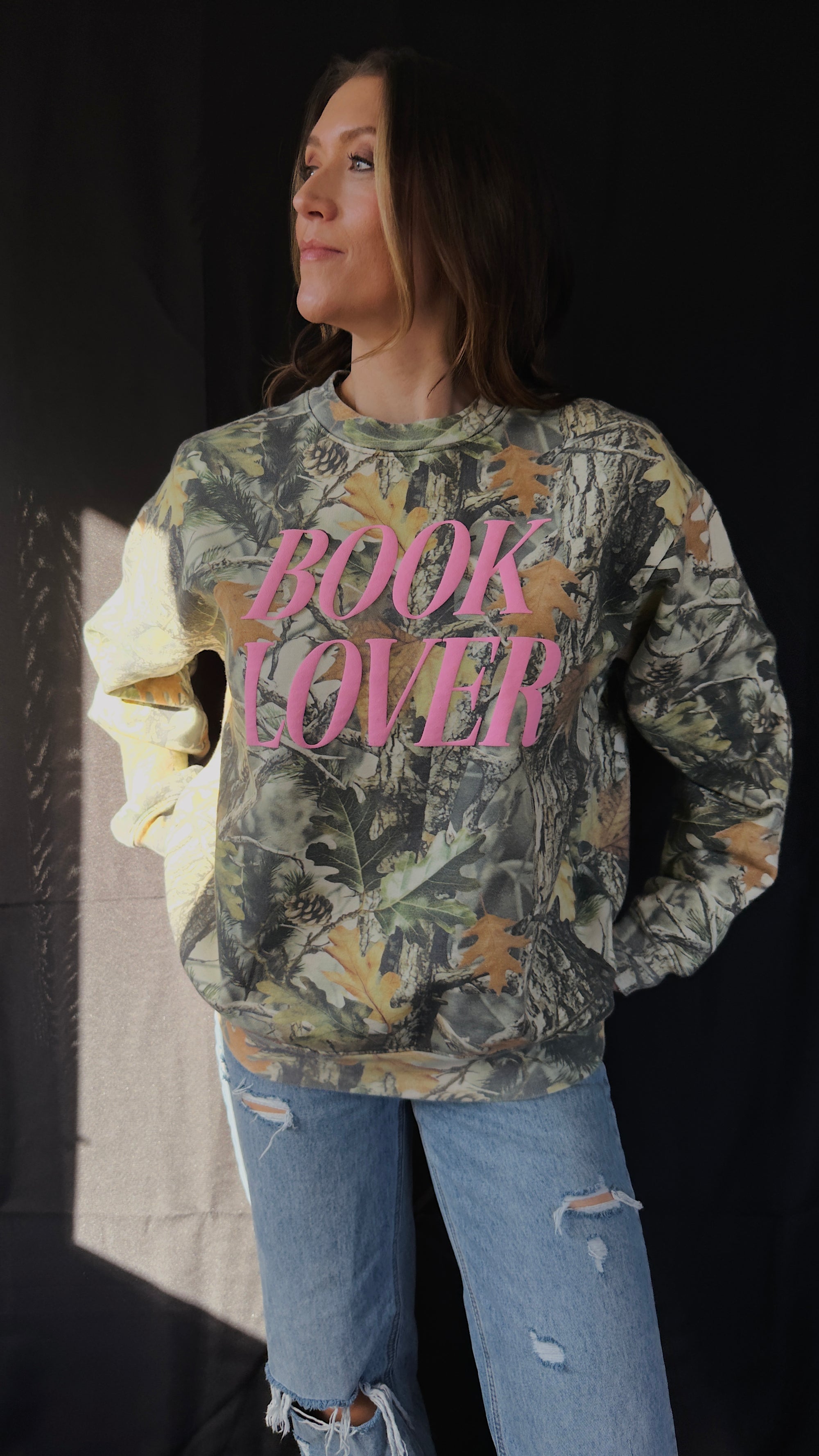 Book Lover Vintage Camo Crewneck