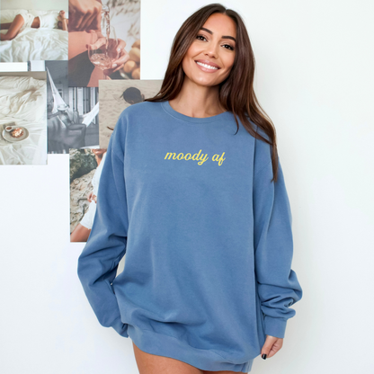 Moody AF Sweatshirt - BLUE JEAN/LIGHT GREEN