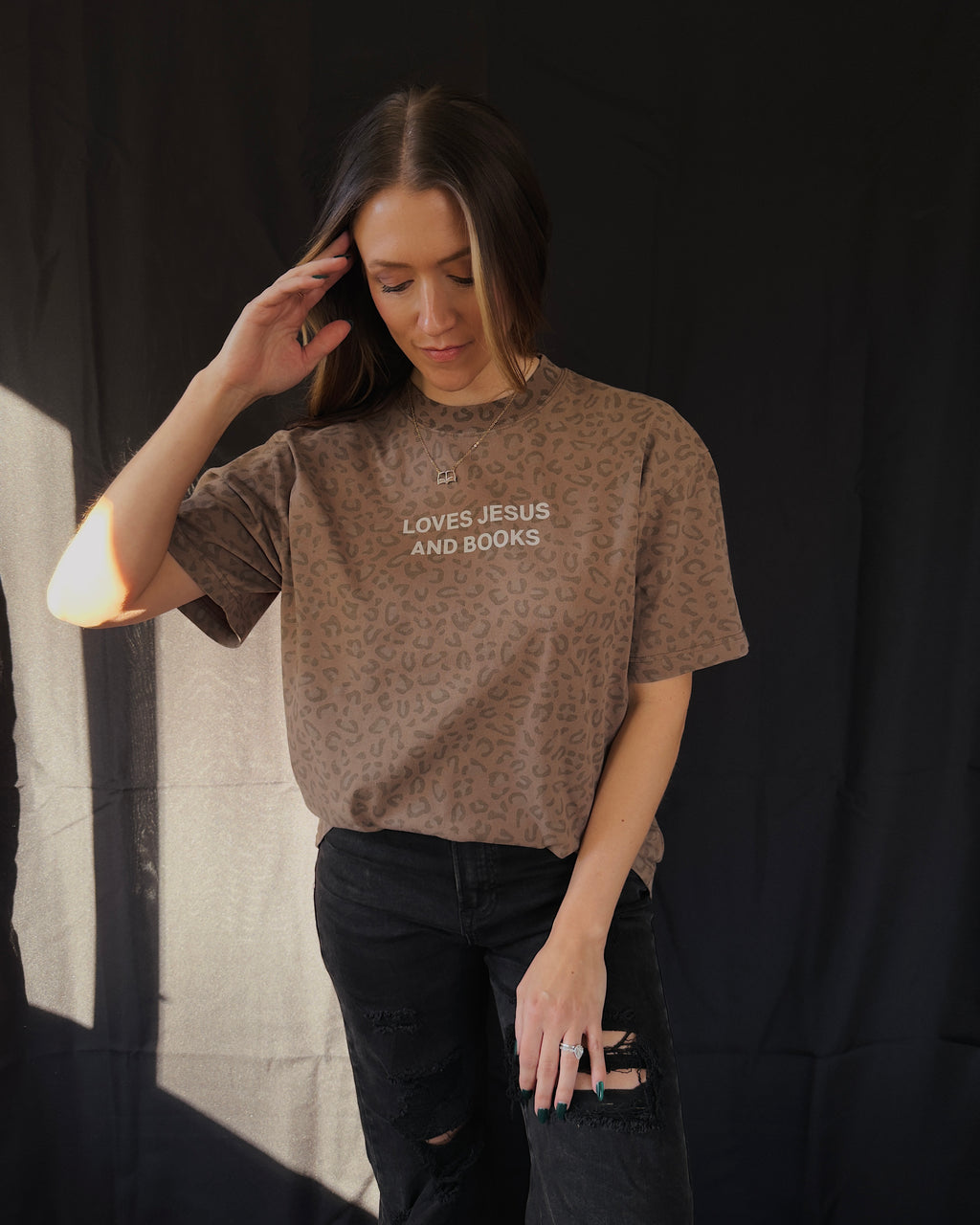 Loves Jesus And Books Leopard Tee