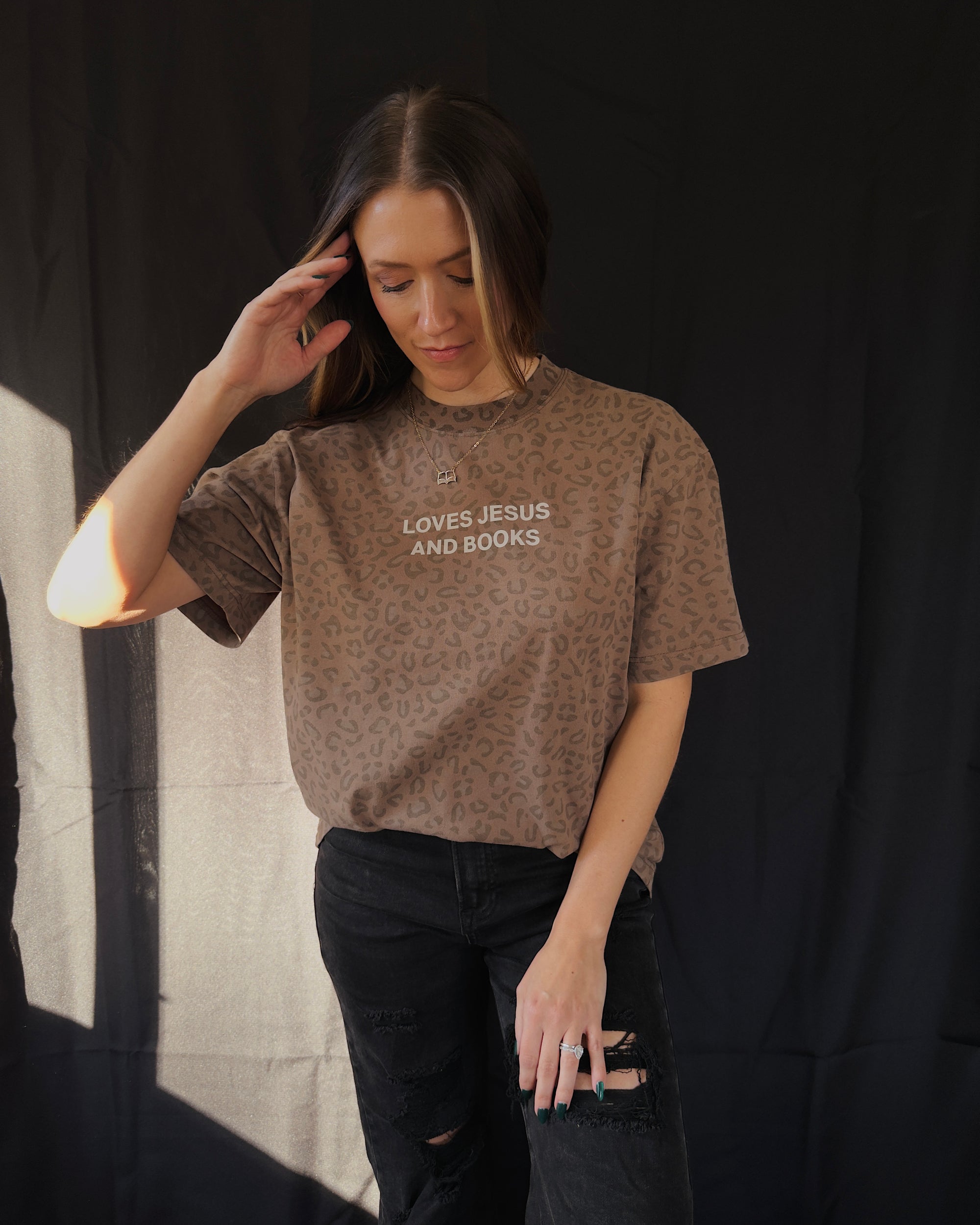 Loves Jesus And Books Leopard Tee