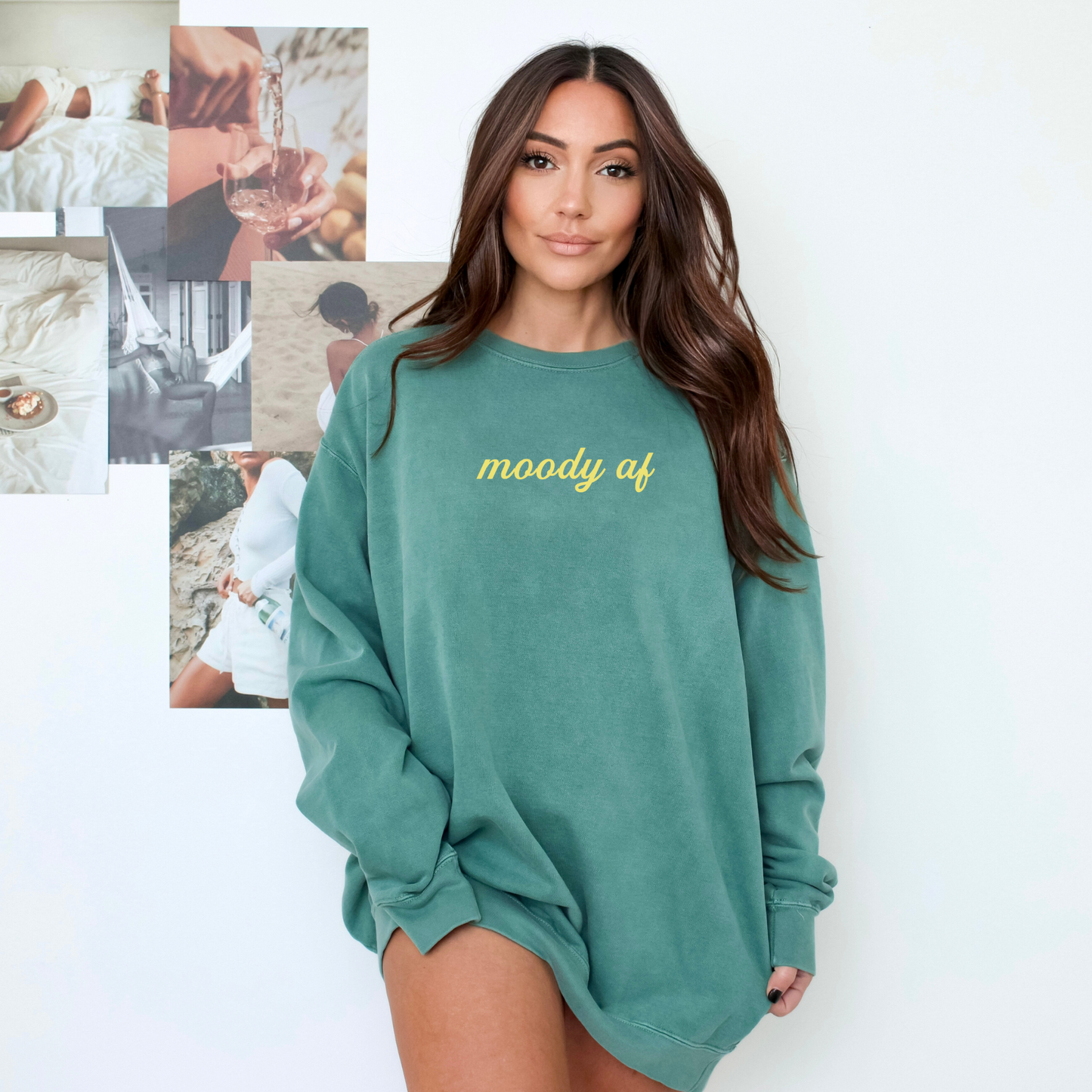 Moody AF Sweatshirt - BLUE JEAN/LIGHT GREEN